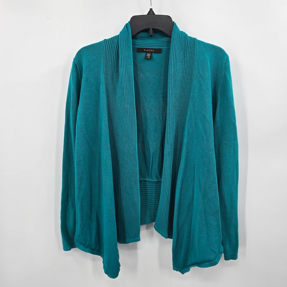 Fever Womens Teal Blue Open Front Ribbed Shawl Collar Cardigan Sweater Large